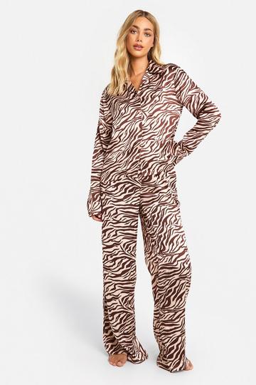 Zebra Print Satin Pj Trouser Set zebra