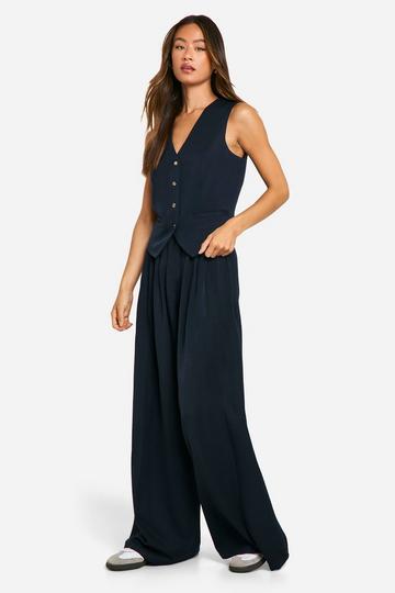 Navy Tall Extreme Wide Leg Pleated Trouser