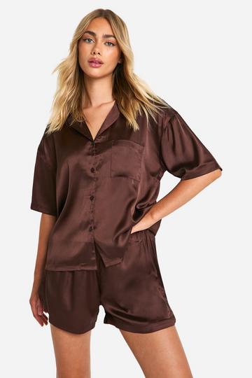 Chocolate Satin Short Pj Set chocolate