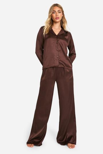 Chocolate Satin Pants Pj Set chocolate