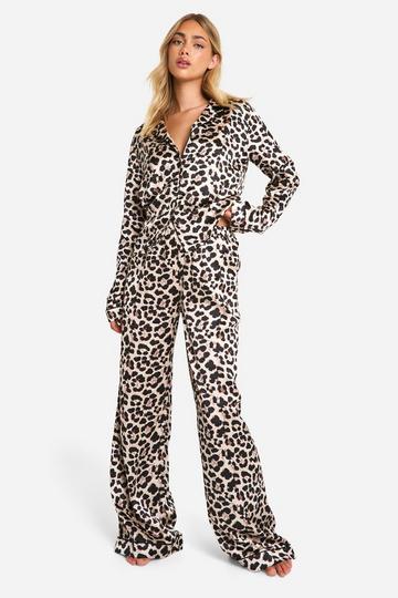 Multi Leopard Satin Pants Pj Set