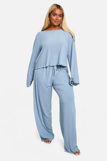 Plus Textured Lettuce Hem Trouser Pyjama Set petrol