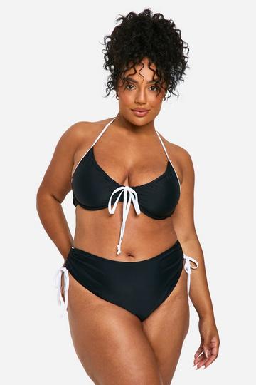 Plus Contrasterende Bikini Top Met Strik black