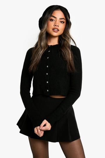 Knitted Cropped Button Cardigan black