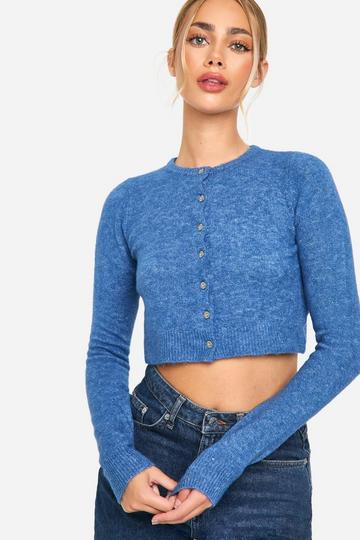 Knitted Cropped Button Cardigan cobalt