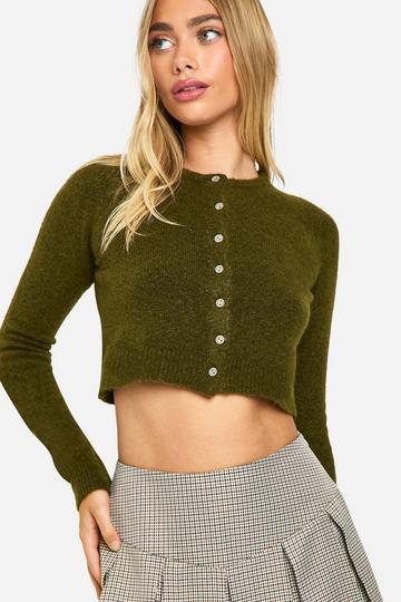 Knitted Cropped Button Cardigan olive