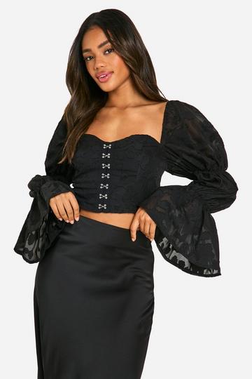 Hook And Eye Floral Burnout Milkmaid Corset Top black