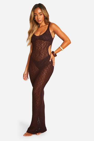 Popcorn Crochet Cut Out Beach Maxi Dress chocolate