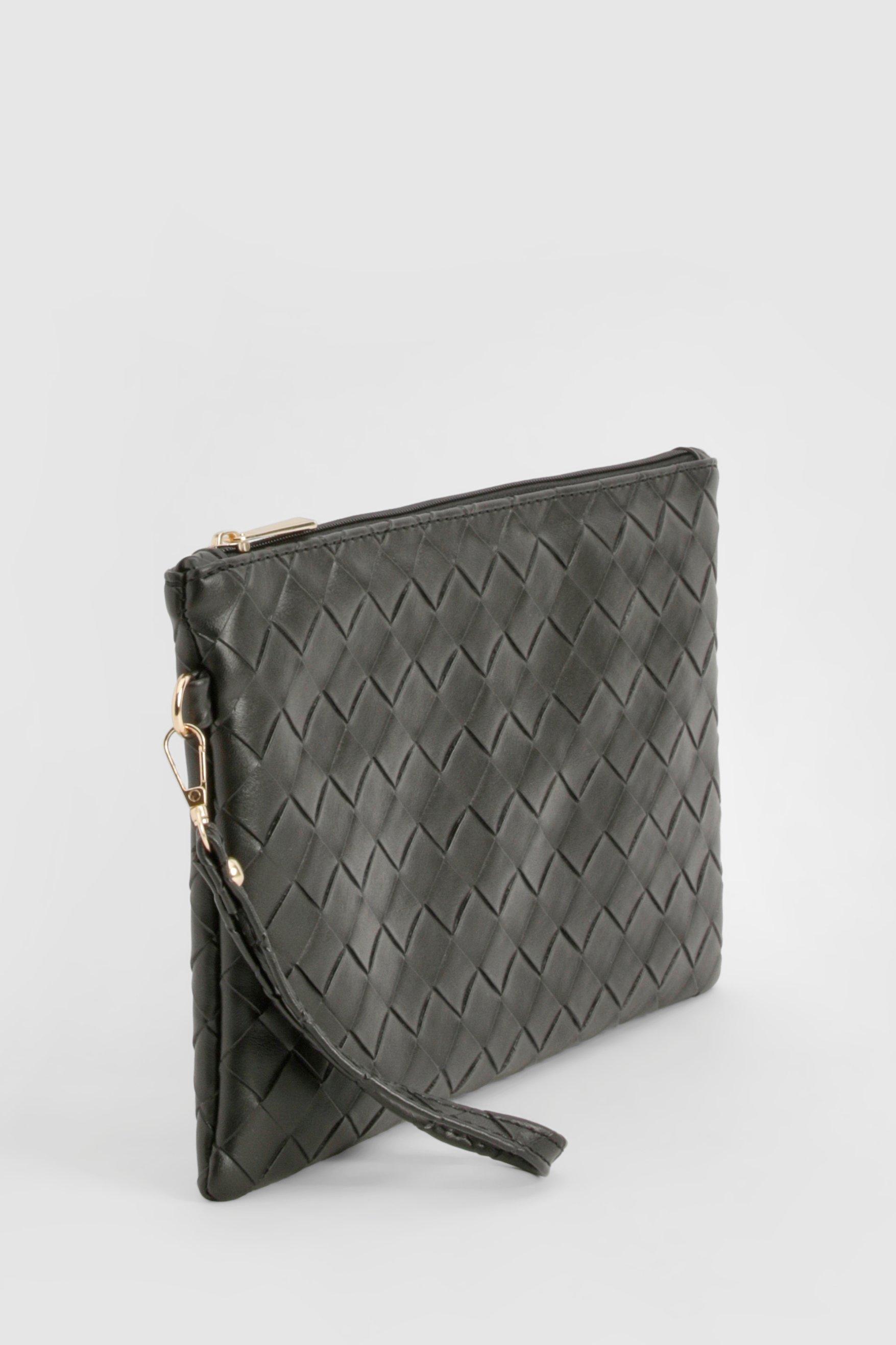 Woven Leather Look Clutch Bag