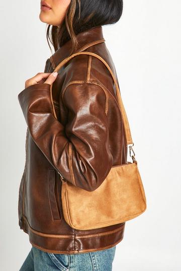 Tan Brown Faux Suede Shoulder Bag