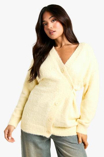 Petite Brushed Asymmetric Button Detail Cardigan butter