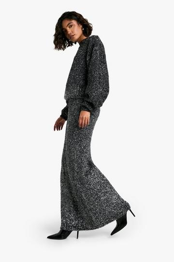 Tall Gebreide Trui Met Tinsel En Maxi Rok Set charcoal