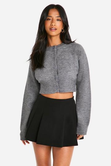 Petite Cropped High Neck Cardigan charcoal