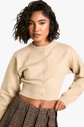 Tall Cropped High Neck Cardigan sand