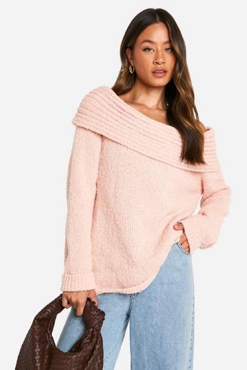 Tall Boucle Bardot Jumper light pink