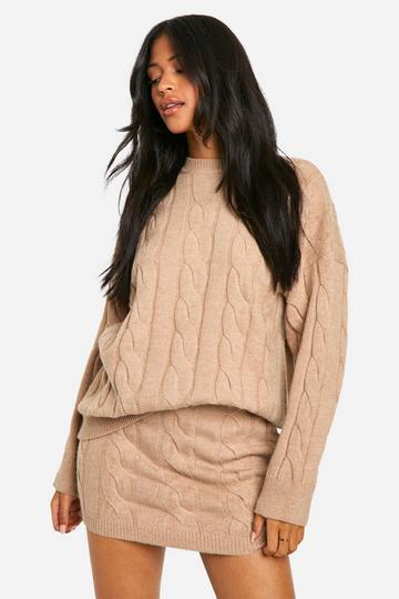 Tall Cable Knit Jumper And Mini Skirt Co Ord sand