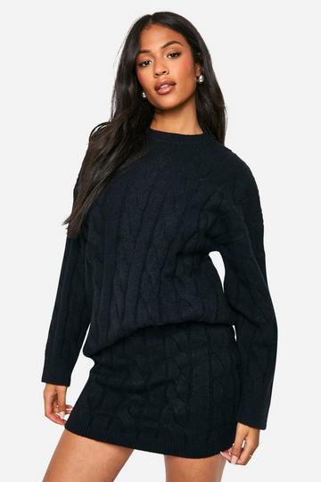 Tall Cable Knit Jumper And Mini Skirt Co Ord black