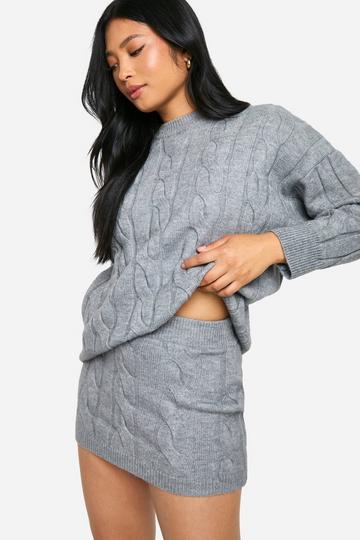 Petite Cable Knit Jumper And Mini Skirt Co Ord charcoal