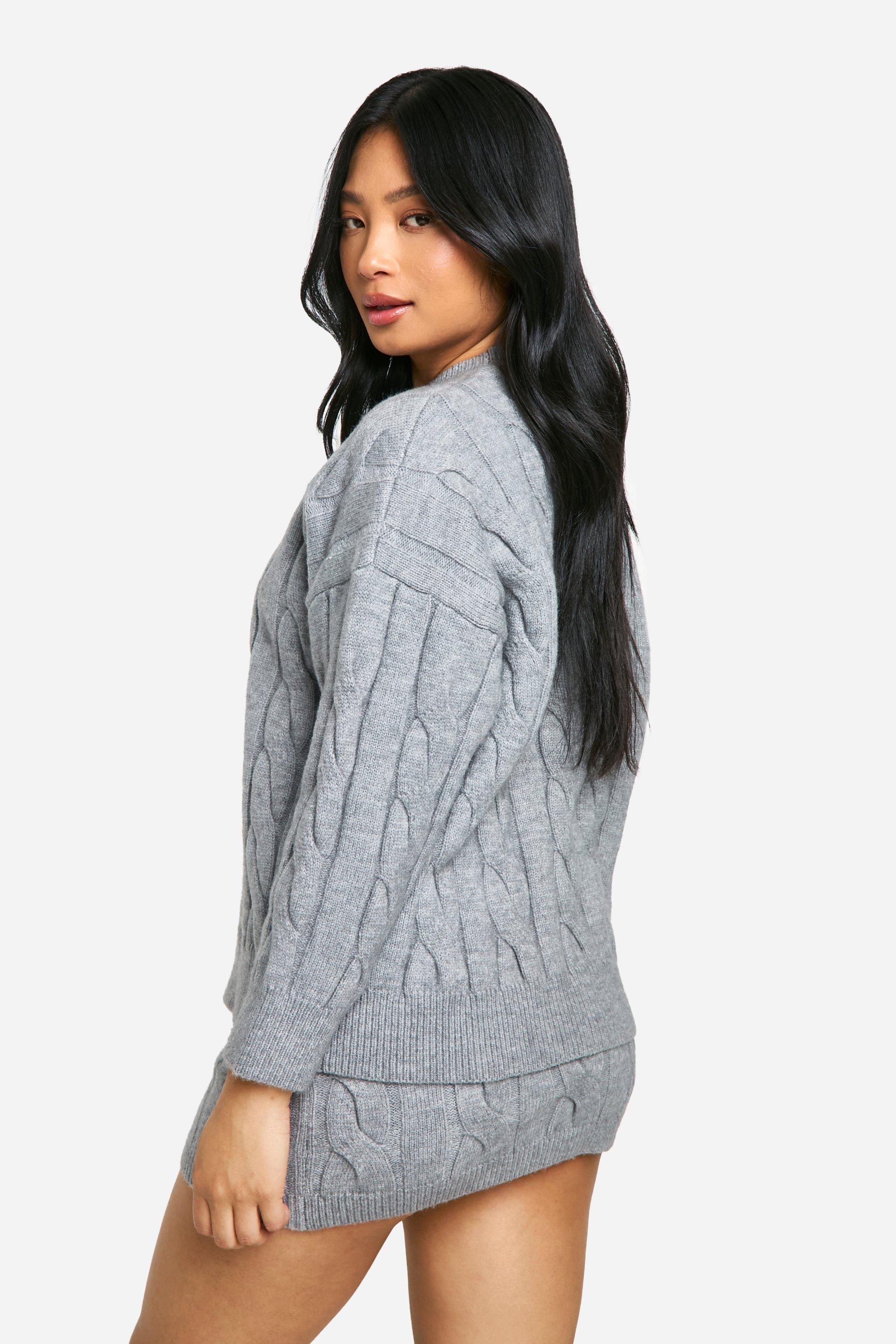 boohoo Petite Cable Knit Sweater and Mini Skirt Two Piece Grey Size L