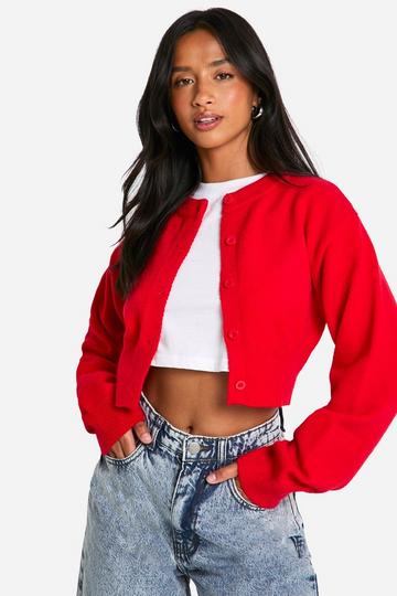 Petite Cropped High Neck Cardigan red