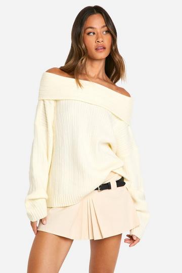 Tall Ribbed Bardot Knitted Jumper cream