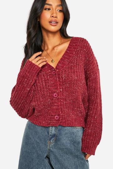 Petite Chunky Knit Cardigan burgundy