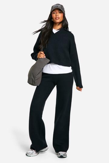 Tall Collared V Neck Jumper And Trouser Co Ord black