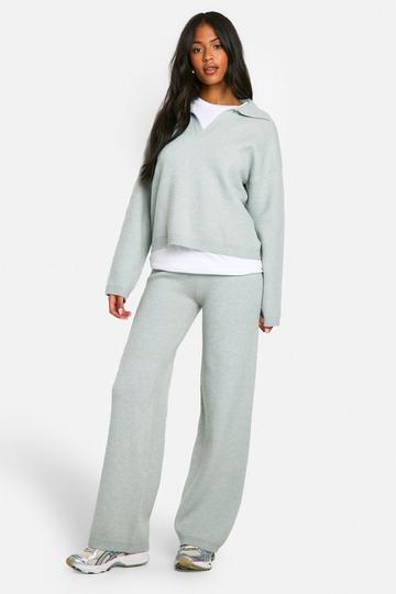 Tall Trui Met Kraag, V-Hals En Broek Set grey