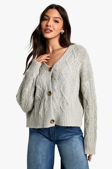 Oversized Pluizige Grof Gebreide Cardigan oatmeal