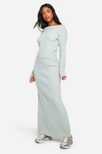 Tall Ribbed Asymetric Jumper And Maxi Skirt Co Ord grey