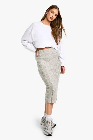 Fluffy Chunky Cable Knit Midaxi Skirt oatmeal