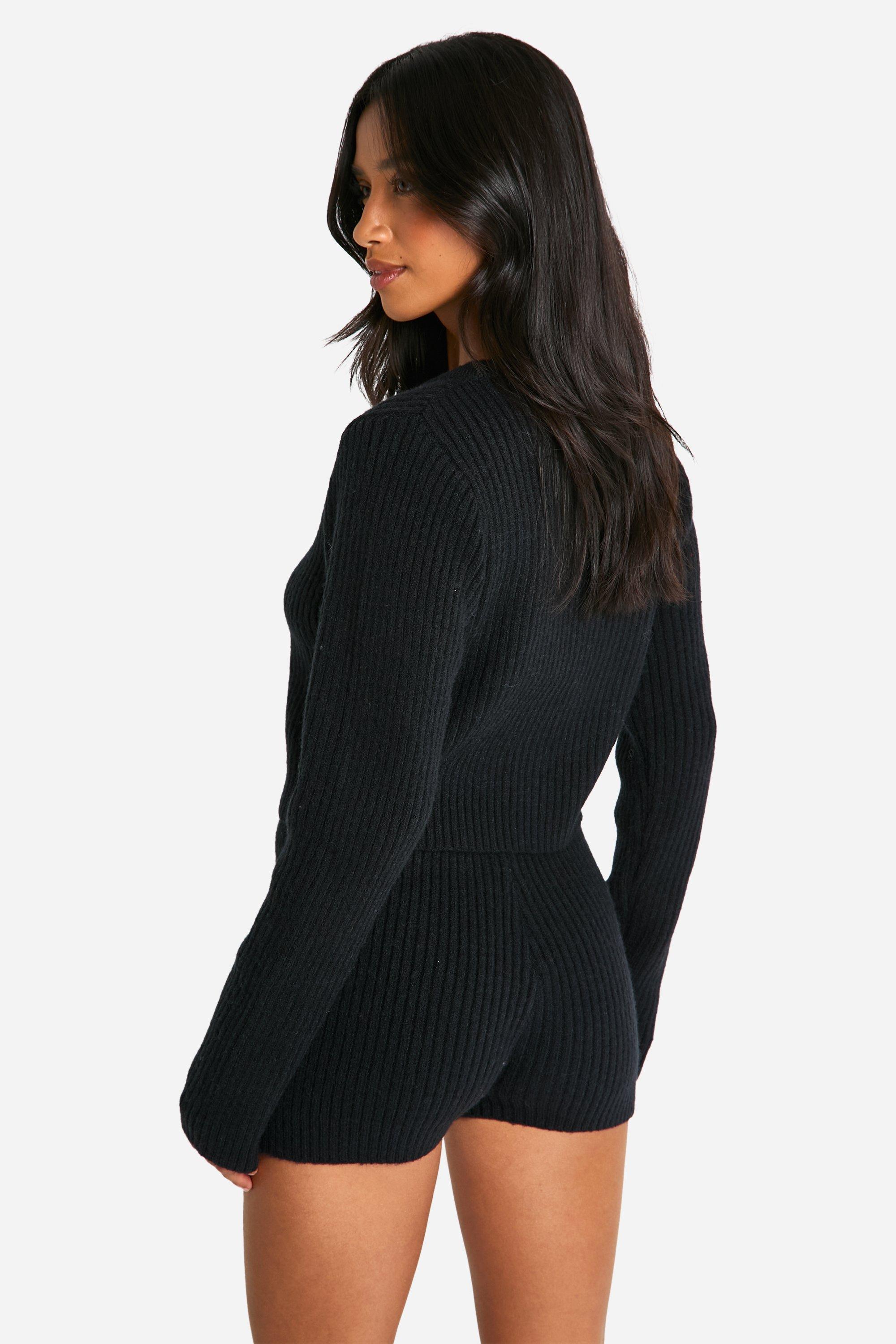 Petite Ribbed Cropped Cardigan And Micro Short Co Ord | boohoo Petite Ribbed Cropped Cardigan And Micro Short Co Ord | boohoo