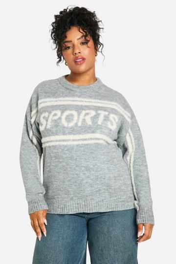 Plus Sports Crew Neck Knitted Jumper ash grey