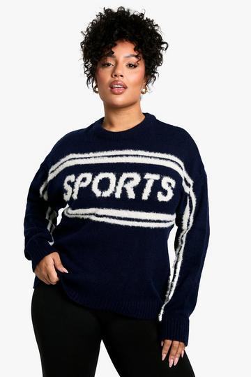 Navy Plus Sports Crew Neck Knitted Jumper