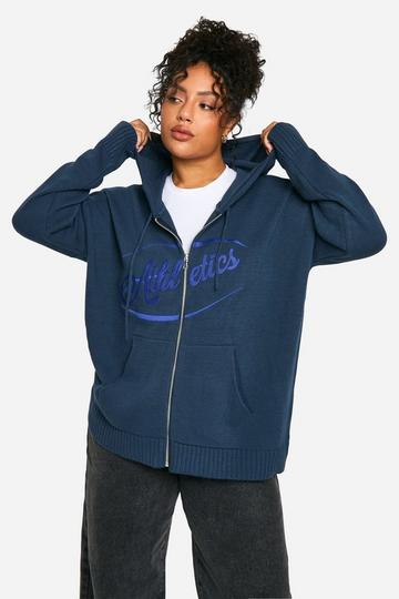 Navy Plus Zip Through Knitted Oversized Hoodie