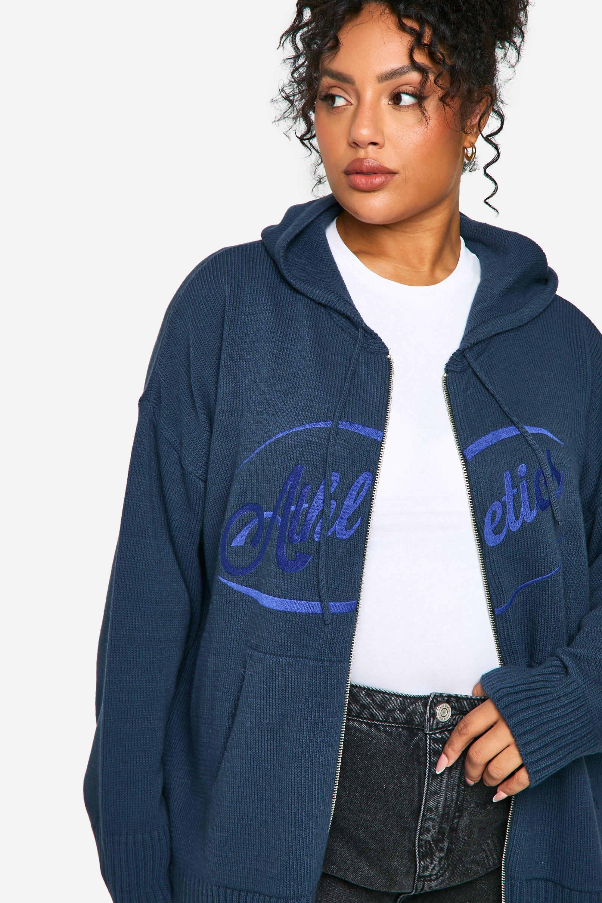 Plus Zip Through Knitted Oversized Hoodie