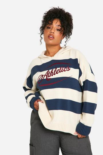 Plus Geborduurde Oversized Gebreide Athletic Hoodie navy