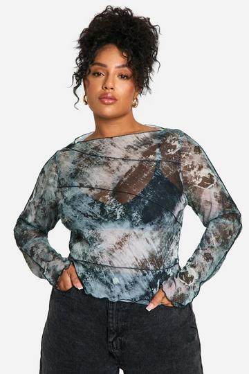 Plus Seam Detail Slouchy Long Sleeve Top green