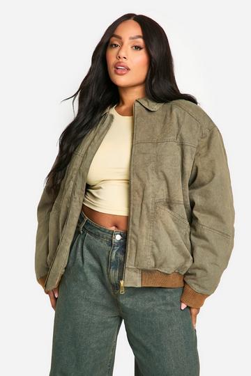 Plus Vintage Washed Bomber Jacket khaki