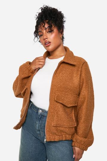 Plus Collared Boucle Jacket camel