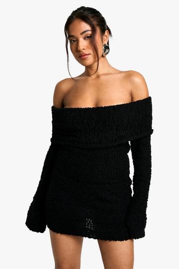 Petite Boucle Bardot Cropped Jumper black