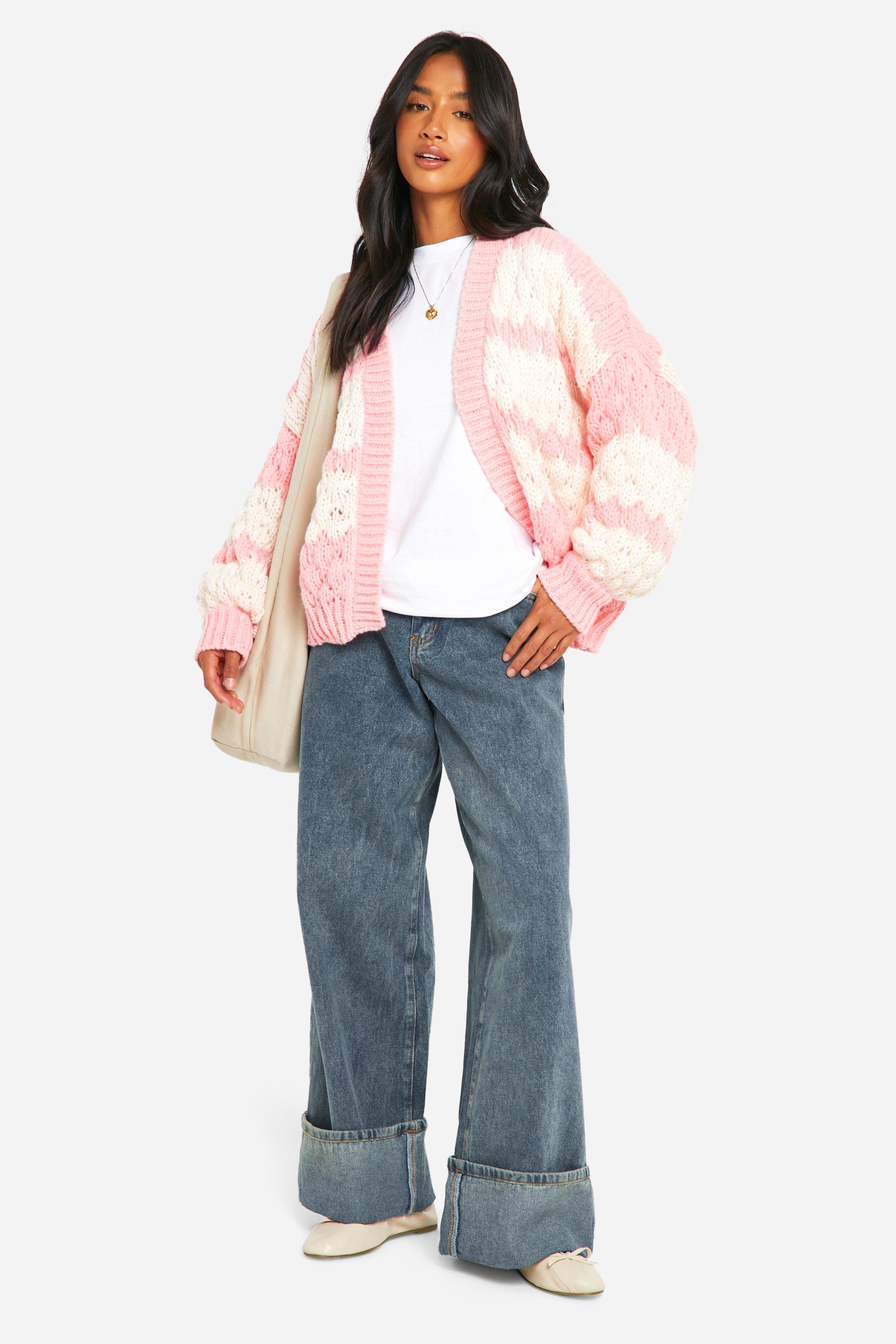 【HI FI FNK】Bichon Cardigan Women's Nikka k Pink Cherry Print Open Front Cardigan