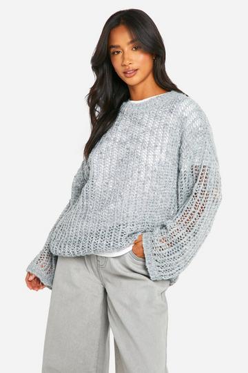 Grey Petite Laddered Boucle Oversized Sweater