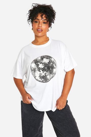 Plus Disco Ball Printed Oversized T-shirt white