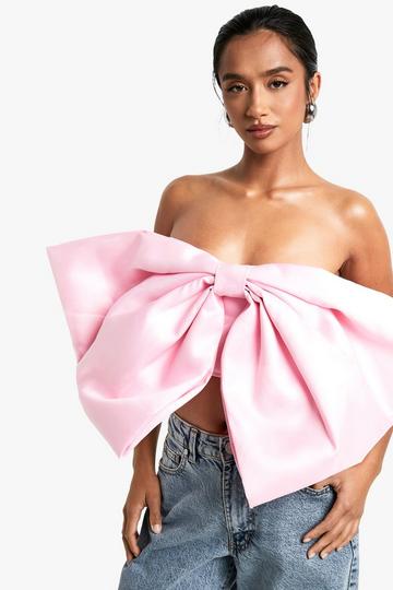 Petite Satin Bow Crop Top baby pink