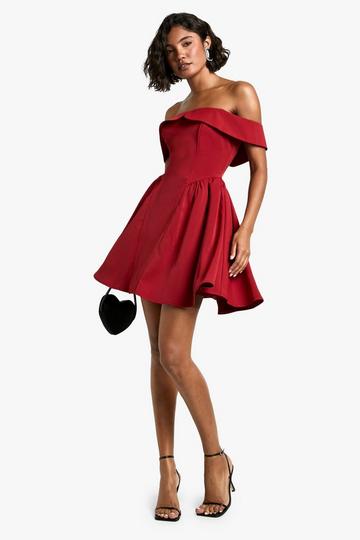 Tall Off The Shoulder Bardot Skater Dress red