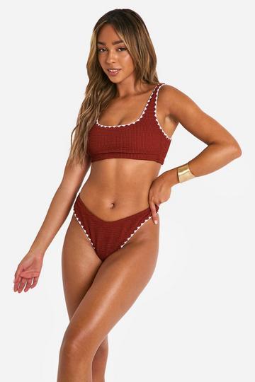 Crinkle Contrast Edge Hipster Bikini Brief rust