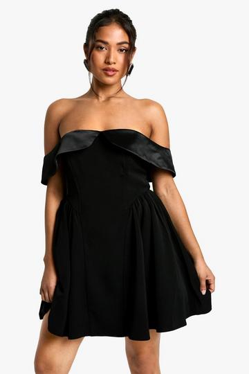 Petite Off The Shoulder Skater Mini Dress black