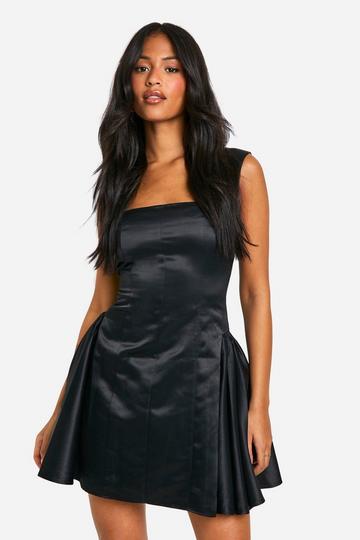 Tall Satin Structured Square Neck Skater Dress black