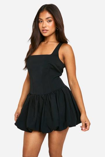 Petite Bubble Hem Lace Up Mini Dress black